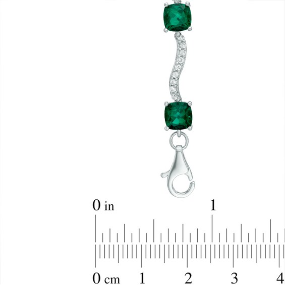 Cushion-Cut Lab-Created Emerald and White Sapphire Wave Bracelet in Sterling Silver - 7.25"
