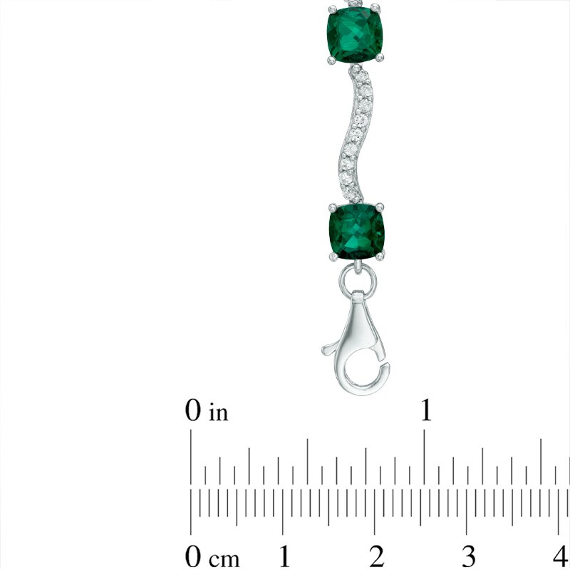 Main Image 2 of Cushion-Cut Lab-Created Emerald and White Sapphire Wave Bracelet in Sterling Silver - 7.25"