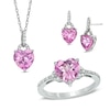 Thumbnail Image 1 of Lab-Created Pink and White Sapphire Pendant, Ring and Earrings Set in Sterling Silver - Size 7