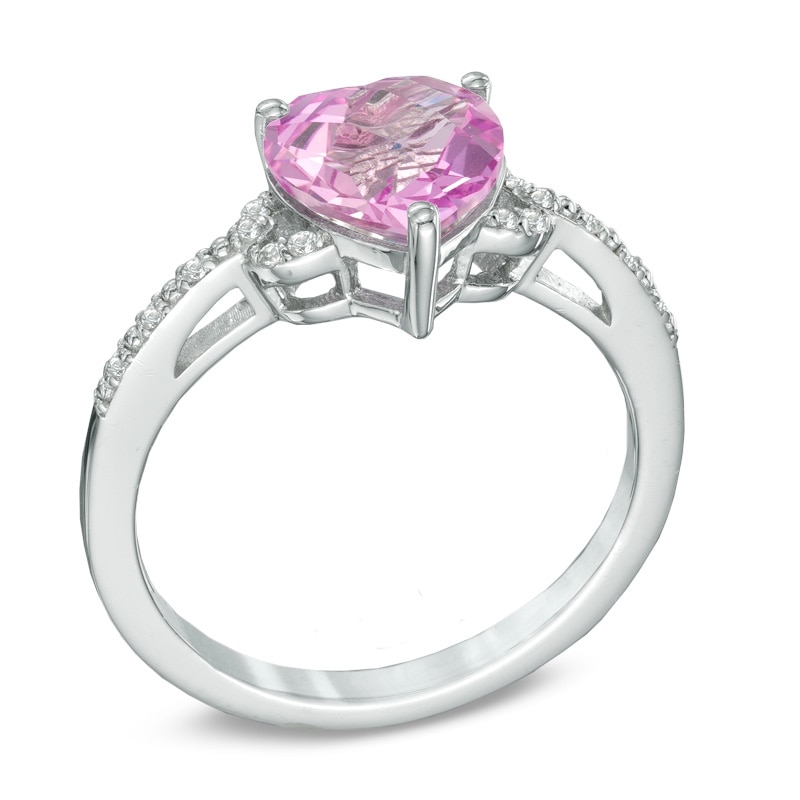 Main Image 2 of Lab-Created Pink and White Sapphire Pendant, Ring and Earrings Set in Sterling Silver - Size 7