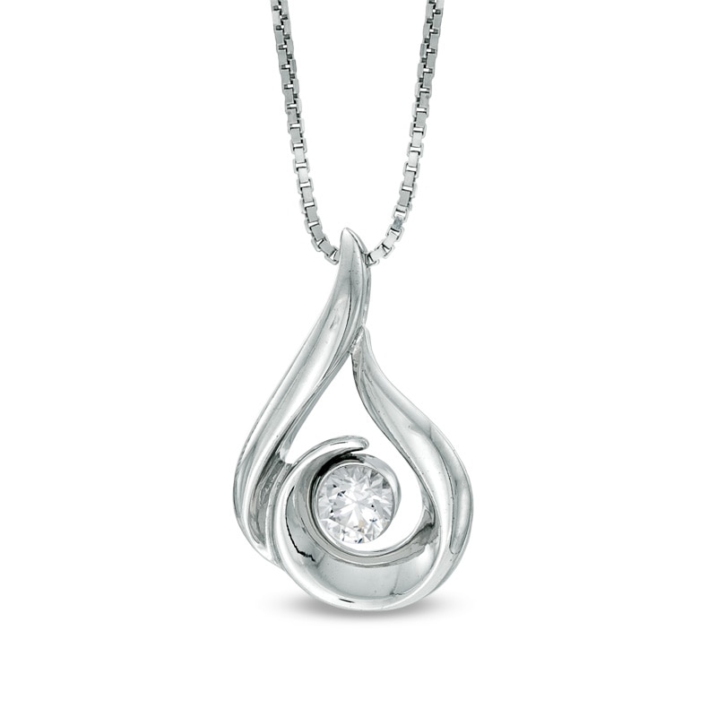 Main Image 1 of 1/8 CT. Certified Canadian Diamond Solitaire Flame Pendant in 10K White Gold (I/I2) - 17"