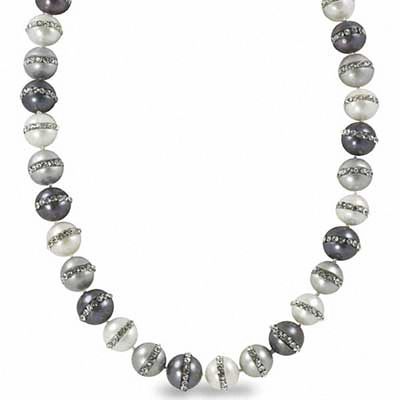 Zales 10.0 - 11.0mm Multi-Colored Cultured Freshwater Pearl and Crystal Strand Necklace in Sterling Silver