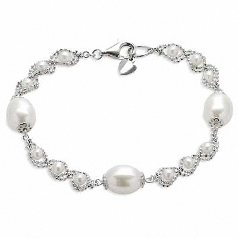 Main Image 1 of 3.0-8.5mm Freshwater Cultured Pearl Imperial Lace Bracelet in Sterling Silver-7.5"