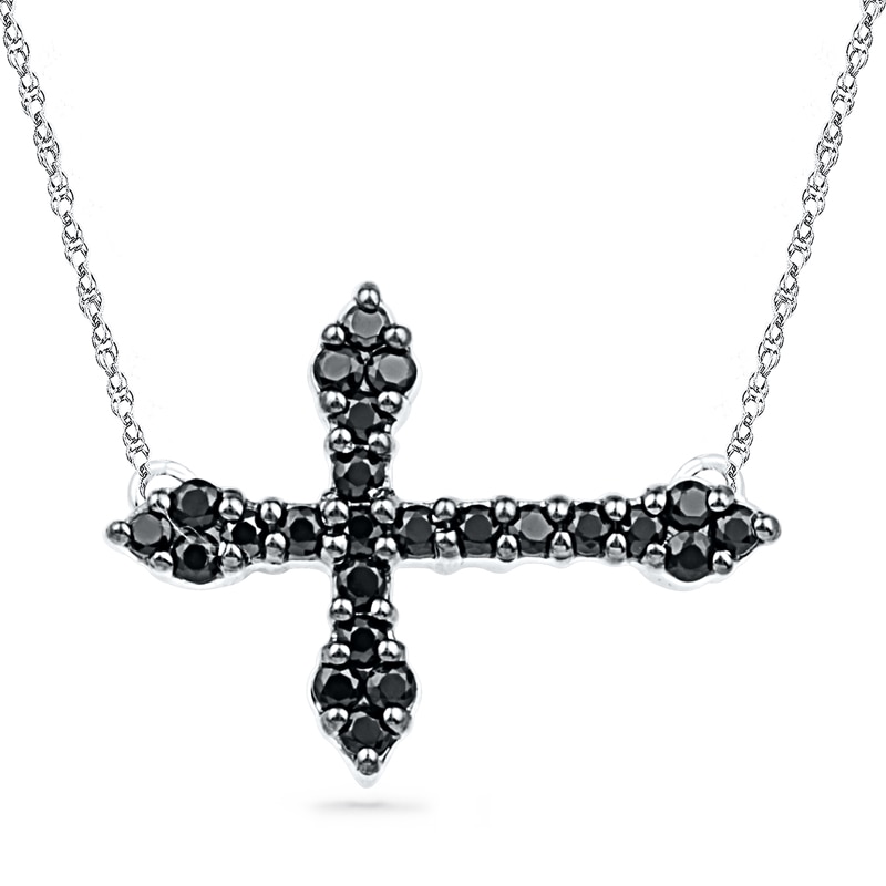 1/4 CT. T.W. Black Diamond Gothic-Style Sideways Cross Necklace in Sterling Silver