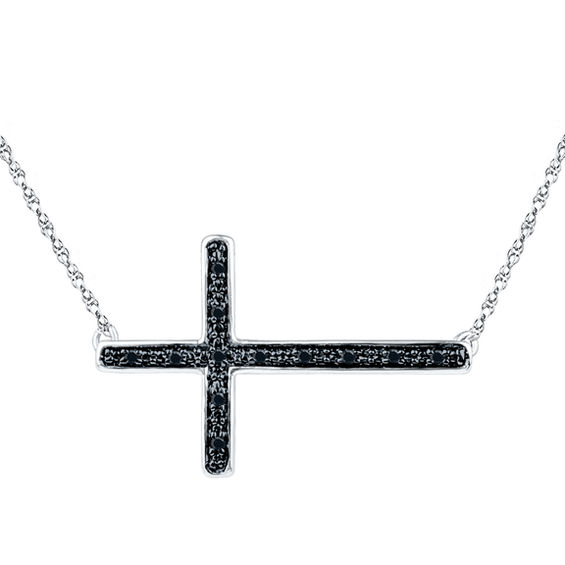 1 20 CT. T.W. Black Diamond Stick Sideways Cross Necklace in Sterling Silver Zales
