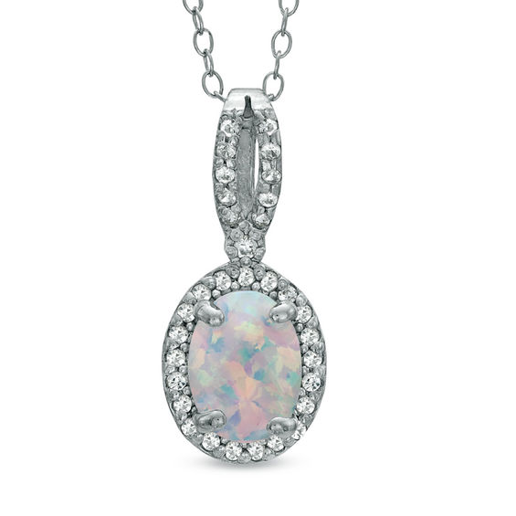 Oval Lab-Created Opal and White Sapphire Pendant in Sterling Silver ...