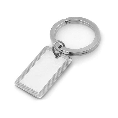 Engravable Sterling Silver Concave Rectangle Key Holder Ring Keychain