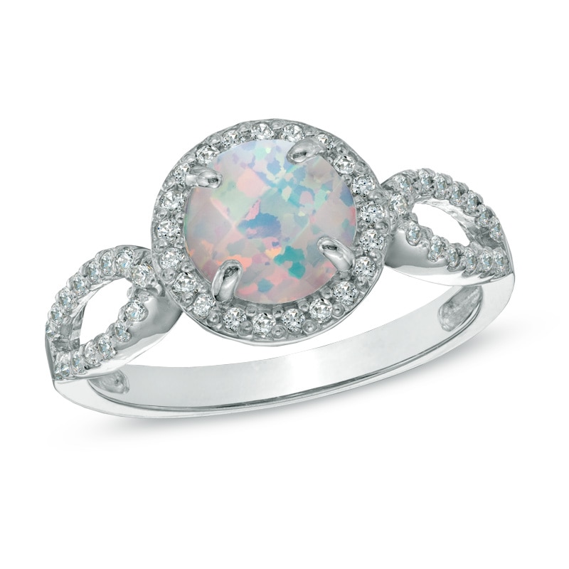 7.0mm Lab-Created Opal and White Sapphire Ring in Sterling Silver