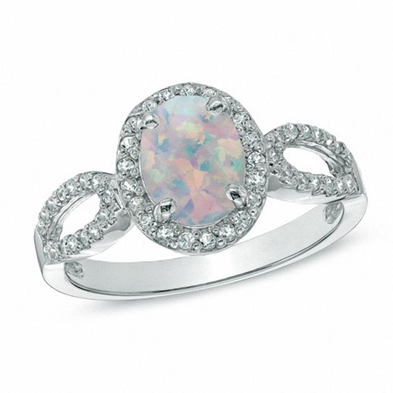 Oval Lab Created Opal And Diamond Accent Ring In Sterling Silver 109 00