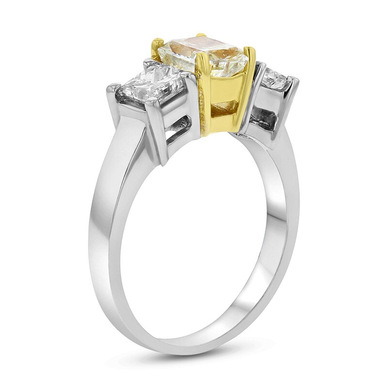 1-3/8 CT. T.W. Fancy Yellow and White Radiant-Cut Diamond Three Stone Ring in 18K Two-Tone Gold (SI1)
