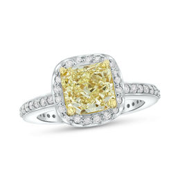2-1/2 CT. T.W. Fancy Yellow Radiant-Cut and White Diamond Frame Ring in 18K White Gold (SI2)
