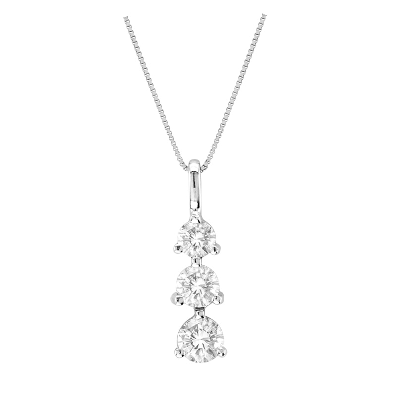 1 CT. T.W. Diamond Linear Three Stone Drop Pendant in 14K White Gold