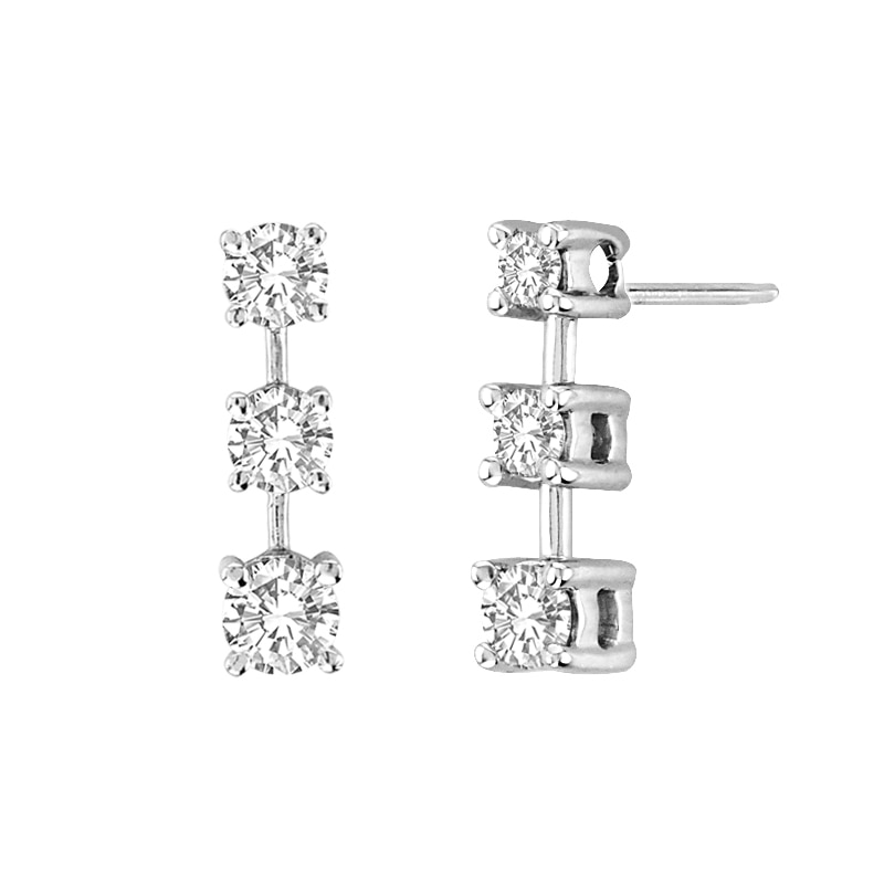 1/2 CT. T.W. Diamond Linear Three Stone Drop Earrings in 14K White Gold