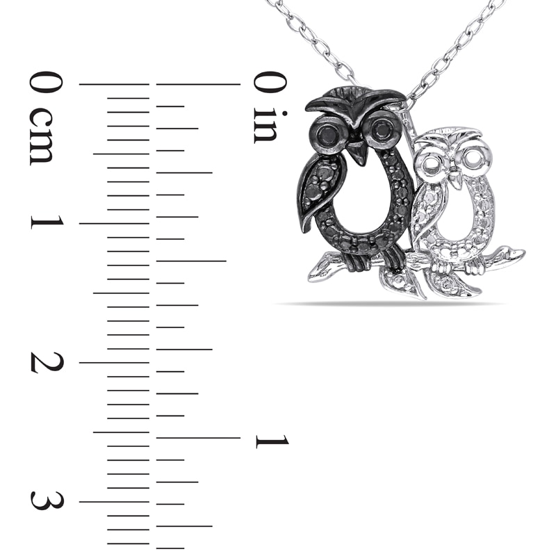 Black Diamond Accent Motherly Owl Pendant in Sterling Silver with Beaded Black Rhodium