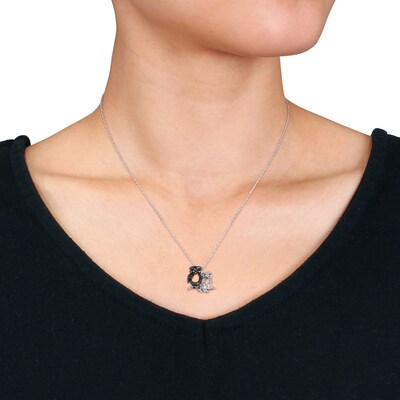 Solid Sterling Silver Rhodium Plated 9 Millimeter Black Simulated Onyx Pendant Necklace 
