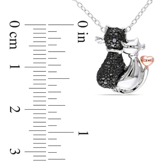Black Diamond Accent Loving Cats Pendant in Two-Tone Sterling Silver with Beaded Black Rhodium