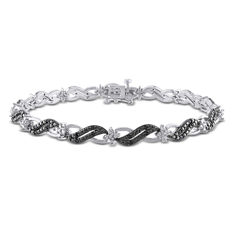 Main Image 1 of 1/4 CT. T.W. Black Diamond Cascading Bracelet in Sterling Silver