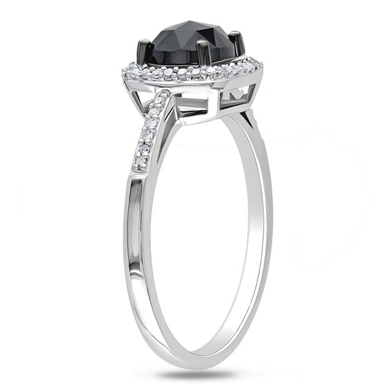 1 CT. T.W. Cushion-Cut Enhanced Black and White Diamond Frame Ring in 14K White Gold 1 CT. T.W. Cushion-Cut Enhanced Black and White Diamond Frame Ring in 14K White Gold