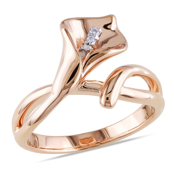 Diamond Accent Calla Lily Ring Sterling Silver with Rose Rhodium