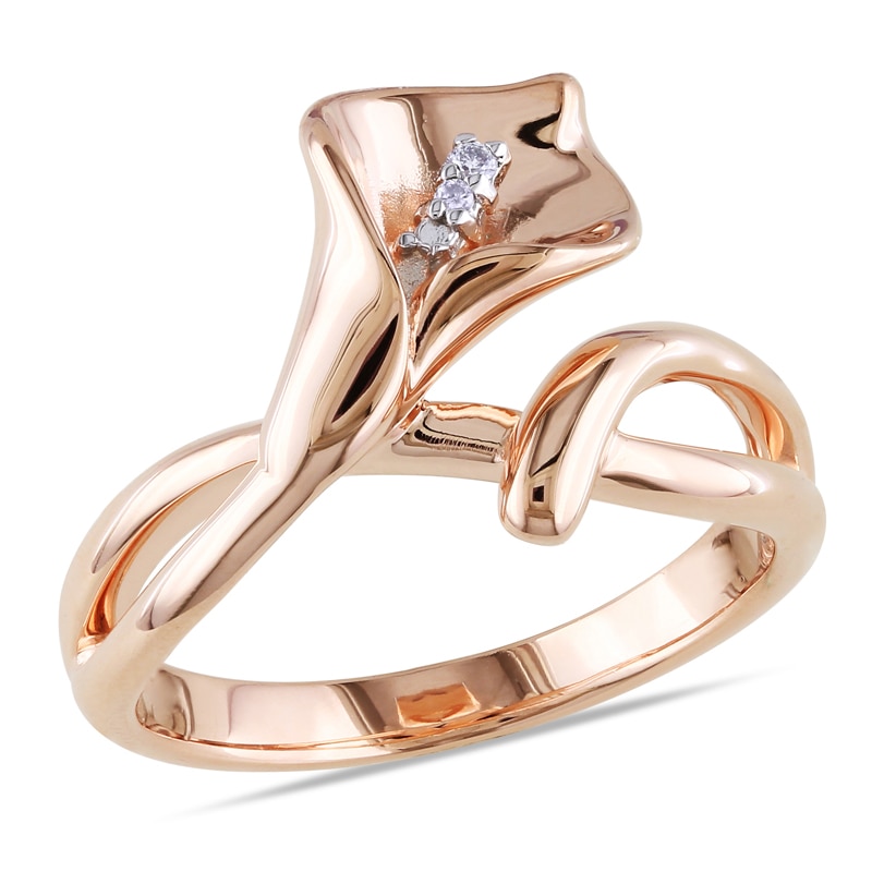 Main Image 1 of Diamond Accent Calla Lily Ring in Sterling Silver with Rose Rhodium