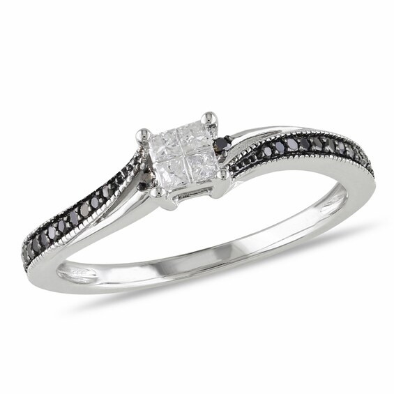 1/5 CT. T.W. Quad Princess-Cut Diamond Vintage-Style Engagement Ring in 10K White Gold 1/5 CT. T.W. Quad Princess-Cut Diamond Vintage-Style Engagement Ring in 10K White Gold