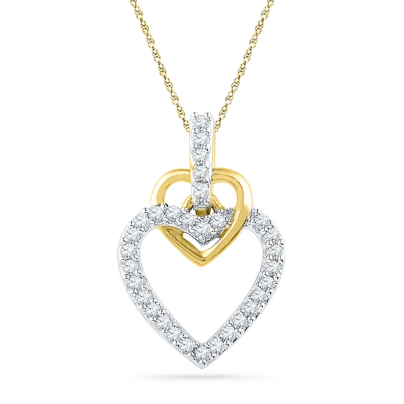 Main Image 1 of 1/8 CT. T.W. Diamond Double Heart Pendant in 10K Gold