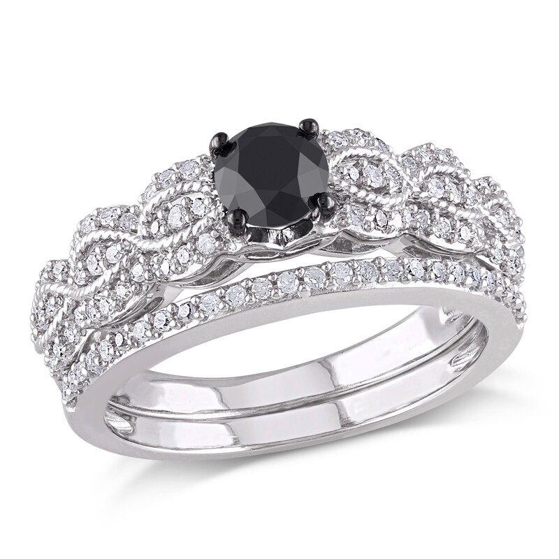 1 CT. T.W. Enhanced Black and White Diamond VintageStyle