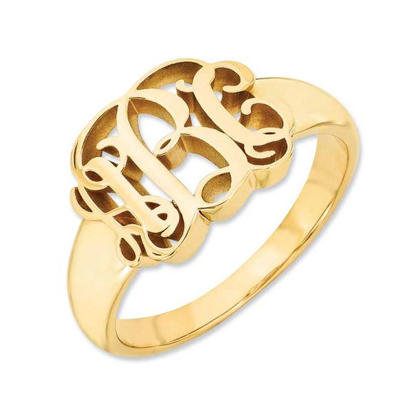 Script Monogram Signet Ring in 14K Gold (3 Initials)