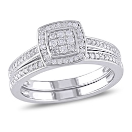 1/4 CT. T.W. Diamond Square Cluster Bridal Set in Sterling Silver