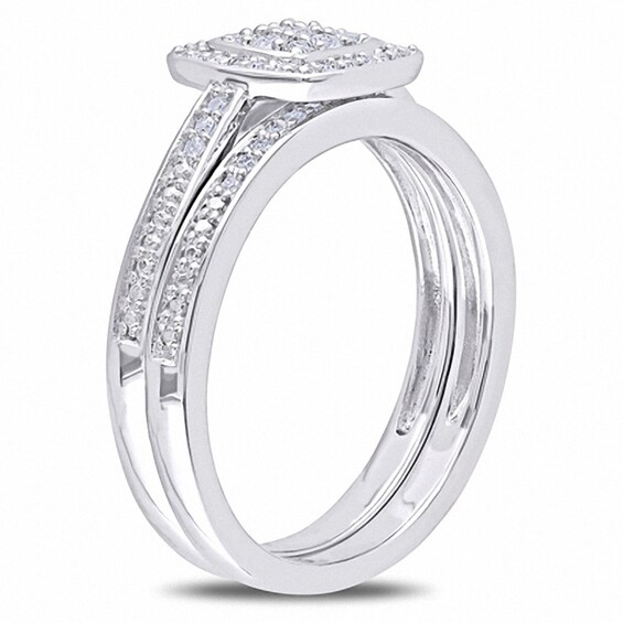 1/4 CT. T.w. Diamond Square Cluster Bridal Set in Sterling Silver