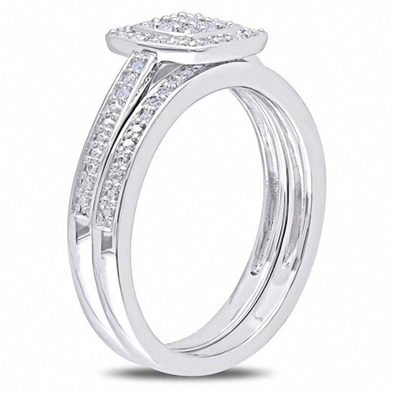 Main Image 2 of 1/4 CT. T.W. Diamond Square Cluster Bridal Set in Sterling Silver