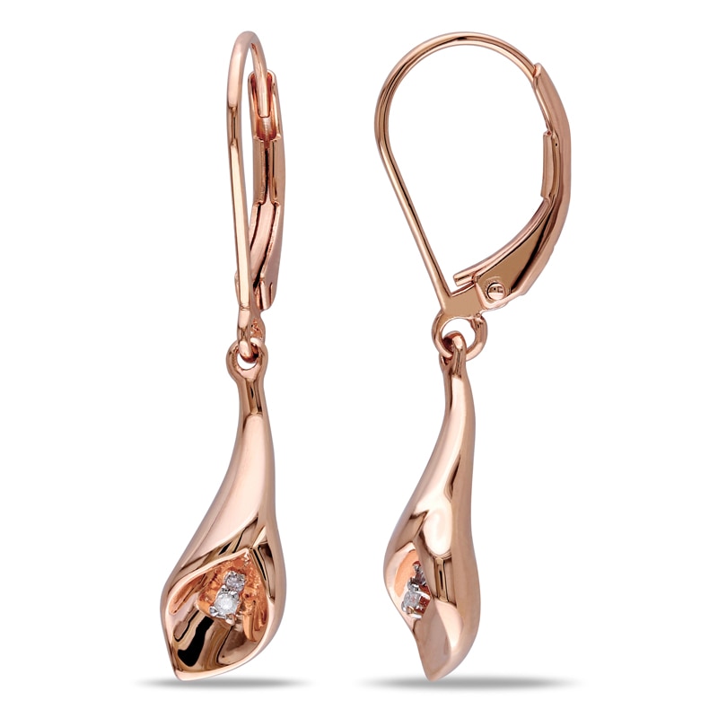 Main Image 1 of Diamond Accent Calla Lily Drop Earrings in Sterling Silver with Rose Rhodium