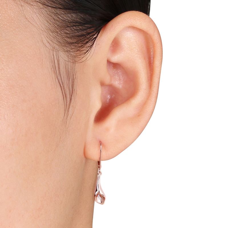 Main Image 3 of Diamond Accent Calla Lily Drop Earrings in Sterling Silver with Rose Rhodium
