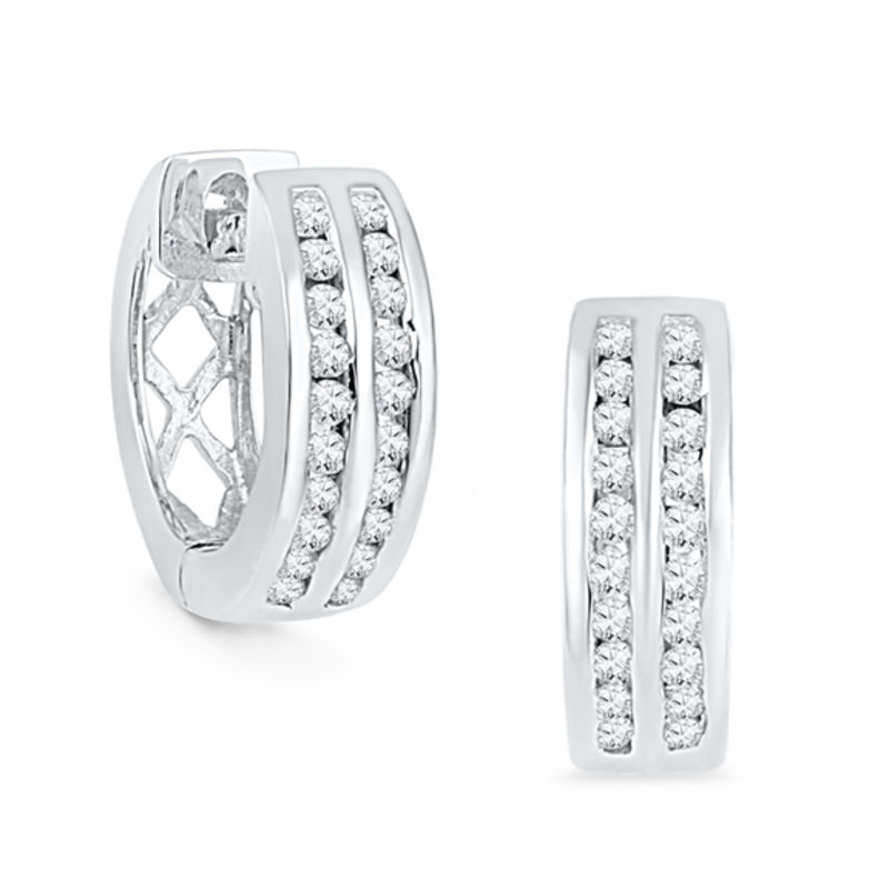 Main Image 1 of 1/4 CT. T.W. Diamond Double Row Hoop Earrings in Sterling Silver
