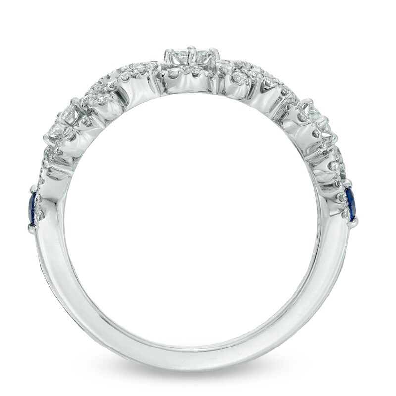 Main Image 3 of Vera Wang Love Collection 1/2 CT. T.W. Diamond and Blue Sapphire Curlique Band in 14K White Gold