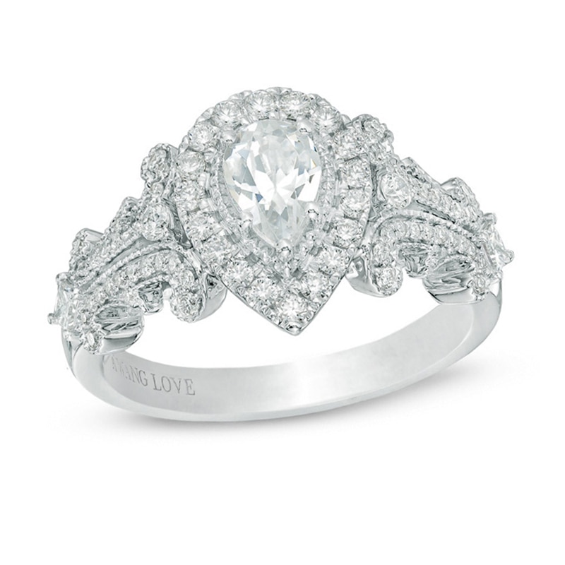 Vera Wang Love Collection 1 CT. T.W. Pear-Shaped Diamond Frame Engagement Ring in 14K White Gold