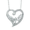 Thumbnail Image 1 of Lab-Created White Sapphire "MOM" Flourish Heart Pendant in Sterling Silver