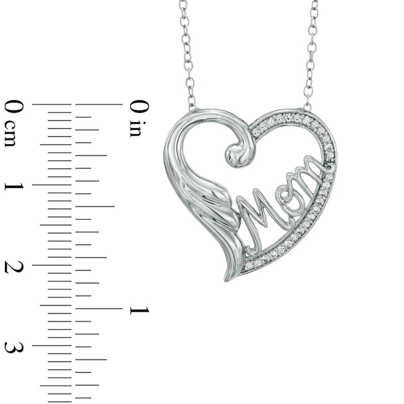 Main Image 2 of Lab-Created White Sapphire "MOM" Flourish Heart Pendant in Sterling Silver