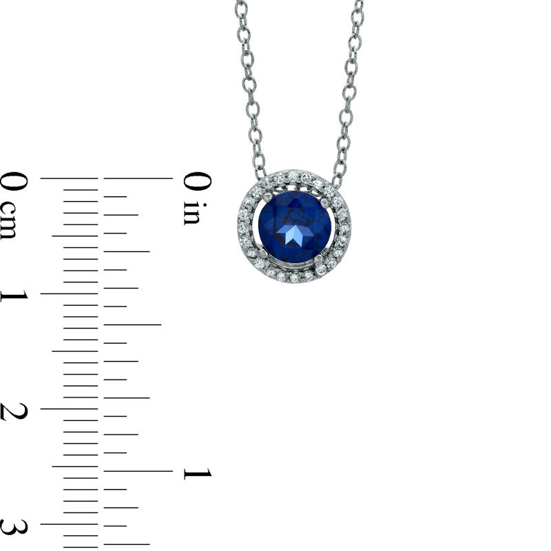 Main Image 3 of Lab-Created Blue and White Sapphire Pendant, Ring and Earrings Frame Set in Sterling Silver - Size 7