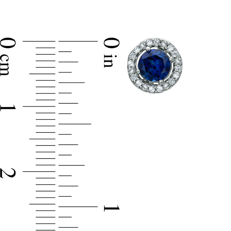 Main Image 4 of Lab-Created Blue and White Sapphire Pendant, Ring and Earrings Frame Set in Sterling Silver - Size 7
