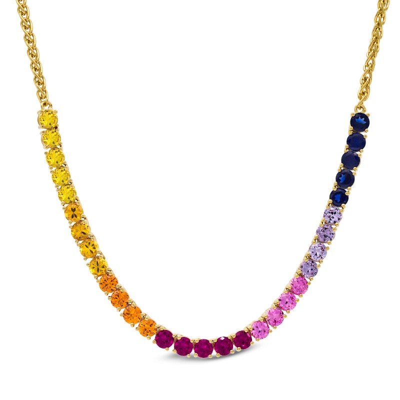 Main Image 1 of Lab-Created Multi-Gemstone Necklace in Sterling Silver with 18K Gold Plate
