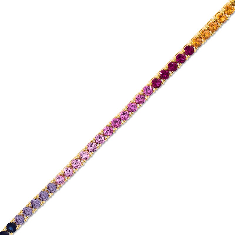 Main Image 1 of Lab-Created Multi-Gemstone Bracelet in Sterling Silver with 18K Gold Plate - 7.25"