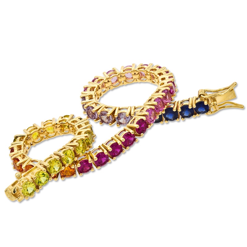 Lab-Created Multi-Gemstone Bracelet in Sterling Silver with 18K Gold Plate - 7.25"