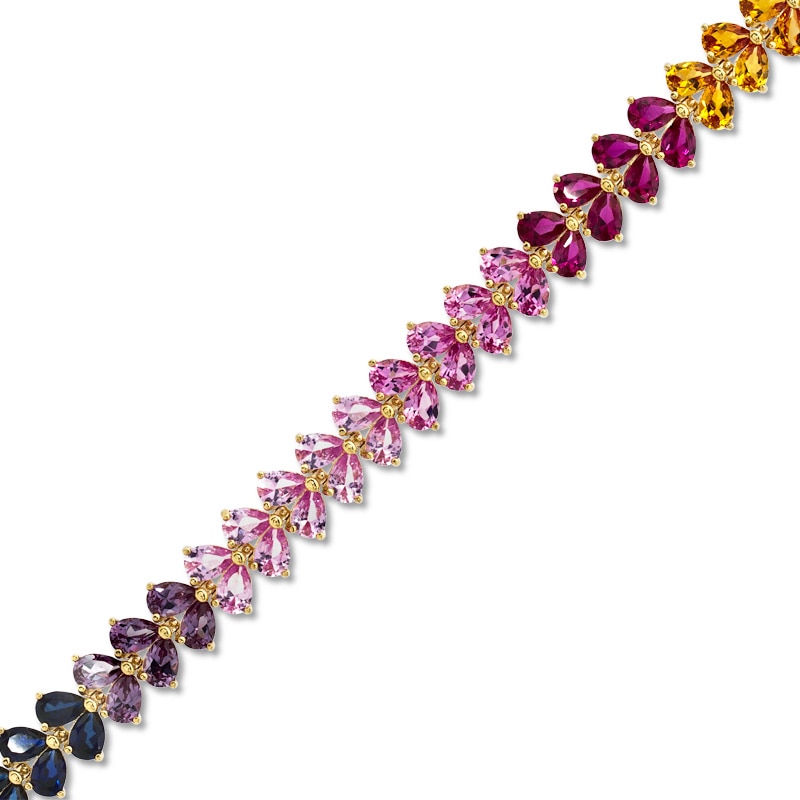 Pear-Shaped Lab-Created Multi-Gemstone Bracelet in Sterling Silver with 18K Gold Plate - 7.25"