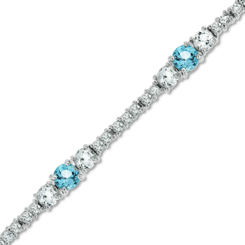 Main Image 1 of Swiss Blue and White Topaz Bracelet in Sterling Silver - 7.25"