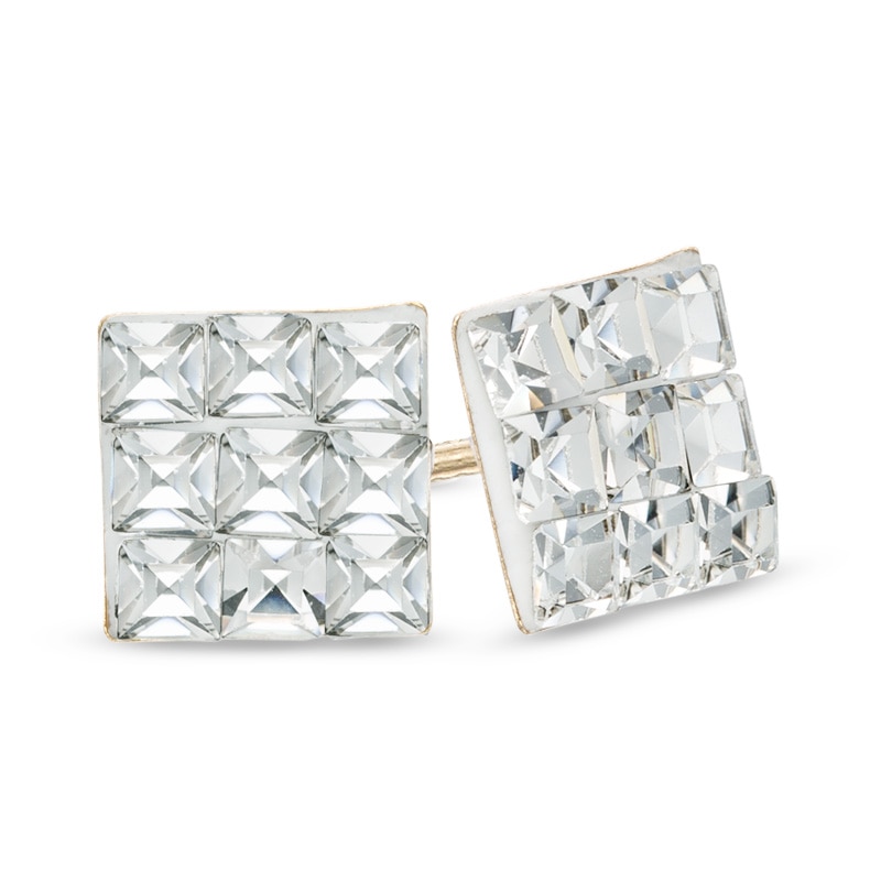 Child's Square Crystal Stud Earrings in 14K Gold