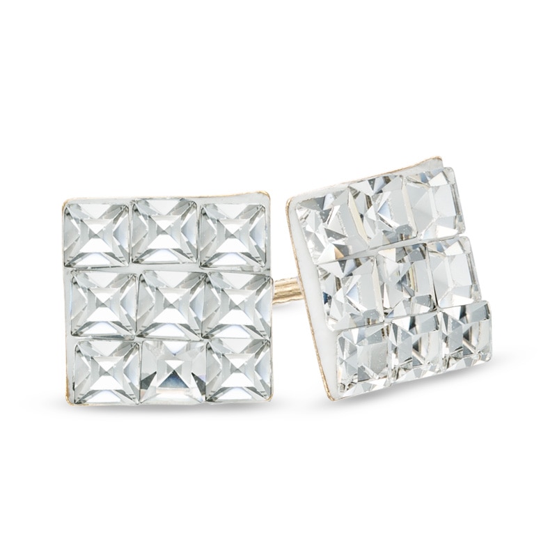 Main Image 1 of Child's Square Crystal Stud Earrings in 14K Gold