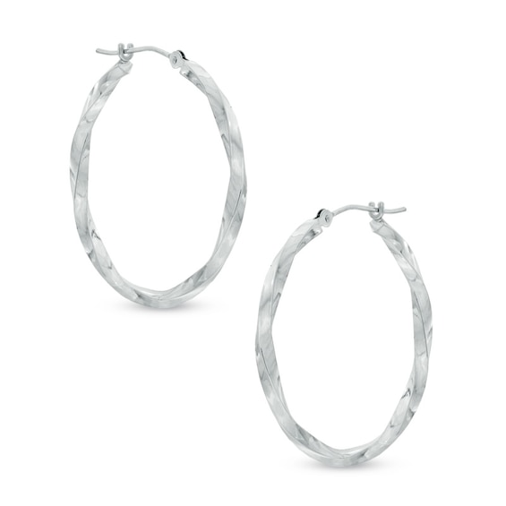 30mm Square Twist Hoop Earrings in 14K White Gold