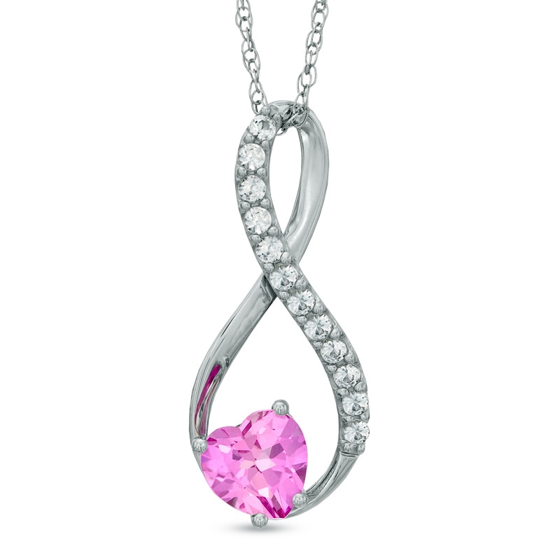 Main Image 1 of 7.0mm Heart-Shaped Lab-Created Pink and White Sapphire Infinity Pendant in Sterling Silver