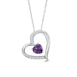 6.0mm Heart-Shaped Amethyst and Lab-Created White Sapphire Heart Pendant in Sterling Silver